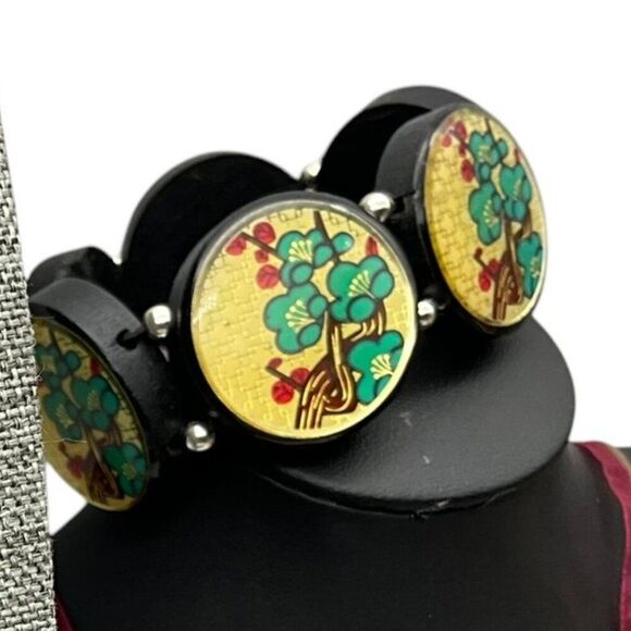 Vintage 60s Japanese Wooden Bangle Bracelet 3.5in - Picture 2 of 2